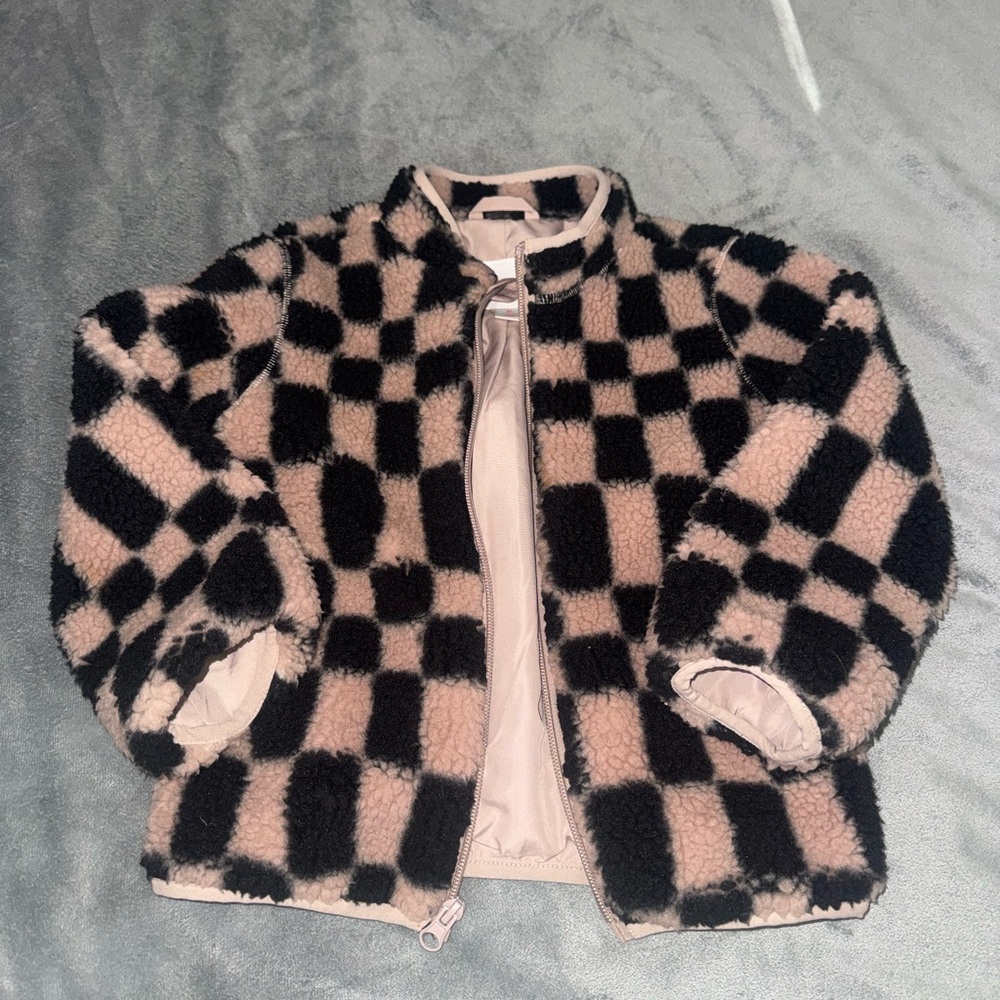 Cat & Jack Black and Cream Checkered Puffer Jacket